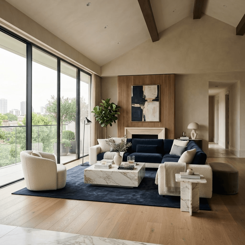 Luxury modern living room designed by BlueTree Interiors